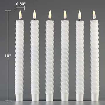 Girimax Short White Spiral Flameless Taper Candles with Remote, Flickering Battery Powered LED Wax Candlesticks Set of 6