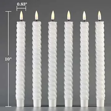 Girimax Short White Spiral Flameless Taper Candles with Remote, Flickering Battery Powered LED Wax C...