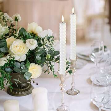 Girimax Short White Spiral Flameless Taper Candles with Remote, Flickering Battery Powered LED Wax Candlesticks Set of 6