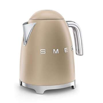 SMEG 50's Retro Style Electric Water Kettle with Automatic Shutoff, Removable Base, and Water Indicator, KLF03CHMUS, Matte Campagne