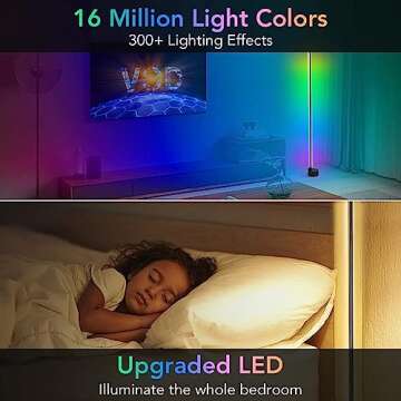 RGB Corner LED Floor Lamp - 64.5" Smart Color Changing Light with Music Sync and Remote Control