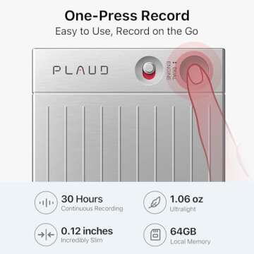 AI Voice Recorder, PLAUD Note Voice Recorder w/Case, App Control, Transcribe & Summarize with AI Technology, Support 112 Languages, 64GB Memory, Audio Recorder for Lectures, Meetings, Calls, Silver