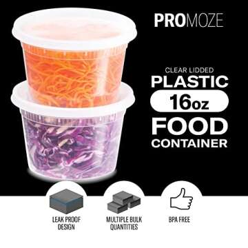 Plastic Deli Food Storage Containers With Leak-Proof Lids 48 Pack, 16 Oz | Microwaveable Airtight Co...