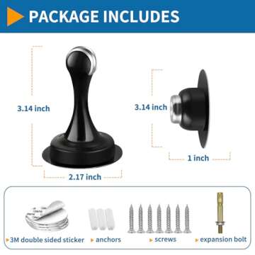 Door Stops 2 Pack, Magnetic Door Stoppers, Heavy Duty Stainless Steel, Magnetic Door Catch Door Holders for Wall Floor Mount, Double-Sided Adhesive Tape, No Need to Drill, Black