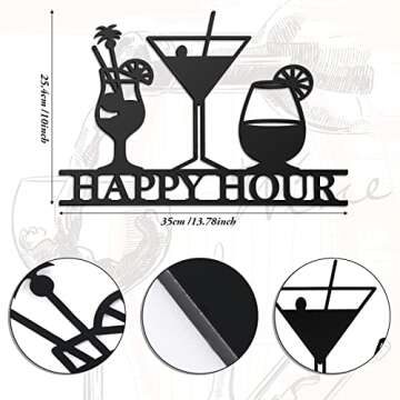 Funrous Bar Signs Wall Decor Happy Hour Sign Art Metal Bar Decorations Vintage Drinks Sign Decorativ...