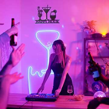 Funrous Bar Signs Wall Decor Happy Hour Sign Art Metal Bar Decorations Vintage Drinks Sign Decorative Drink Bar Sign Plaques for Home Bar Open Pub Decor(Black)