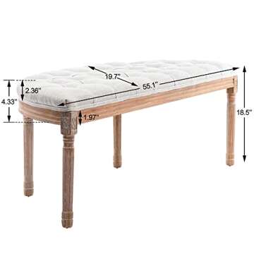 DM Furniture 55" Halfmoon Entryway Bench Tufted Semi Circle Ottoman Bench Seat French Style Upholste...