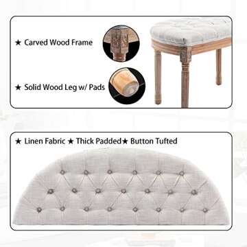 DM Furniture 55" Halfmoon Entryway Bench Tufted Semi Circle Ottoman Bench Seat French Style Upholstered Bed End Bench for Foyer Mudroom Bedroom, Beige