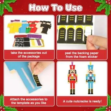 Fennoral 12 Pack Nutcracker Craft Kit for Kids Make You Own Foam Stickers Ornament DIY Christmas Arts and Crafts fo Chirstmas Party Supplies Christmas Tree Decoration