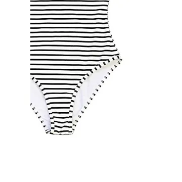 CUPSHE Women's One Piece Swimsuit Striped Scoop Neck Cross Back Beach Swimwear Bathing Suits L