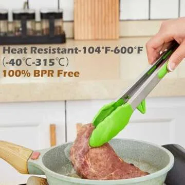 12" Kitchen Tongs Set - Silicone Tips & Kickstand Design