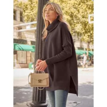 LILLUSORY Oversized Turtleneck Pullover Sweaters Womens 2024 Long Tunic Sweater Winter Trendy Casual Poncho Cowl Neck Cute Tops Dress Fall Fashion Clothes Outfits Clothing Coffee