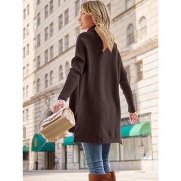 LILLUSORY Oversized Turtleneck Pullover Sweaters Womens 2024 Long Tunic Sweater Winter Trendy Casual Poncho Cowl Neck Cute Tops Dress Fall Fashion Clothes Outfits Clothing Coffee