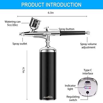 Autolock Upgraded Airbrush Kit with Air Compressor, Portable Cordless Auto Airbrush Gun Kit, Recharg...