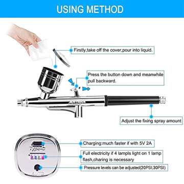 Autolock Upgraded Airbrush Kit with Air Compressor, Portable Cordless Auto Airbrush Gun Kit, Rechargeable Handheld Airbrush Set for Makeup, Cake Decor, Model Coloring, Nail Art, Tattoo