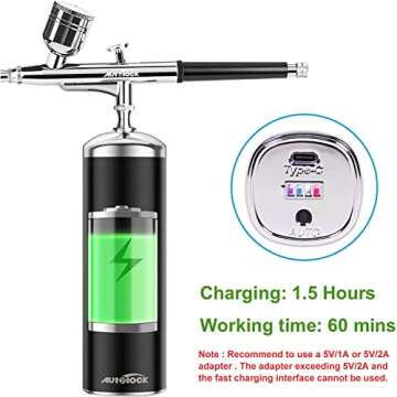 Autolock Upgraded Airbrush Kit with Air Compressor, Portable Cordless Auto Airbrush Gun Kit, Rechargeable Handheld Airbrush Set for Makeup, Cake Decor, Model Coloring, Nail Art, Tattoo