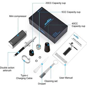 Autolock Upgraded Airbrush Kit with Air Compressor, Portable Cordless Auto Airbrush Gun Kit, Rechargeable Handheld Airbrush Set for Makeup, Cake Decor, Model Coloring, Nail Art, Tattoo