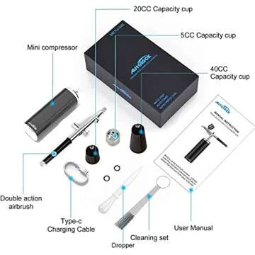 Autolock Upgraded Airbrush Kit with Air Compressor, Portable Cordless Auto Airbrush Gun Kit, Rechargeable Handheld Airbrush Set for Makeup, Cake Decor, Model Coloring, Nail Art, Tattoo