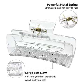 MORIKOKI Clear Large Hair Clips for Thick/Thin Hair, Jumbo Matte Banana Clips, Cute Styling Accessories for Women and Girls