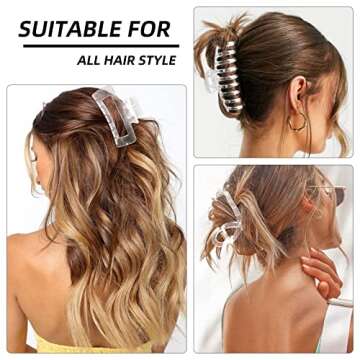MORIKOKI Clear Large Hair Clips for Thick/Thin Hair, Jumbo Matte Banana Clips, Cute Styling Accessories for Women and Girls