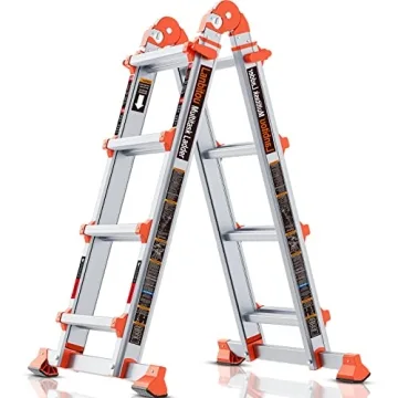 LANBITOU A-Frame 4-Step Ladder Extension - 14 FT Telescoping Aluminum Ladder for Home & Outdoor Use