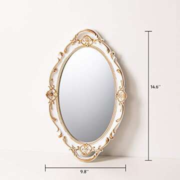 Schonee Oval Vintage Decorative Mirror Tray, Jewelry Dresser Organizer Tray, Cosmetics Makeup Storag...