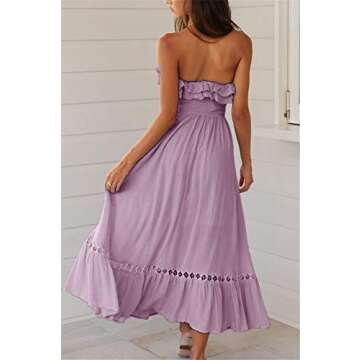 SAUKOLE Women's Summer Sleeveless Strapless Ruffle Off The Shoulder Smocked Swing Cocktail Party Dress Purple