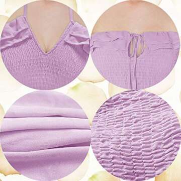 SAUKOLE Women's Summer Sleeveless Strapless Ruffle Off The Shoulder Smocked Swing Cocktail Party Dress Purple