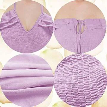 SAUKOLE Women's Summer Sleeveless Strapless Ruffle Off The Shoulder Smocked Swing Cocktail Party Dress Purple