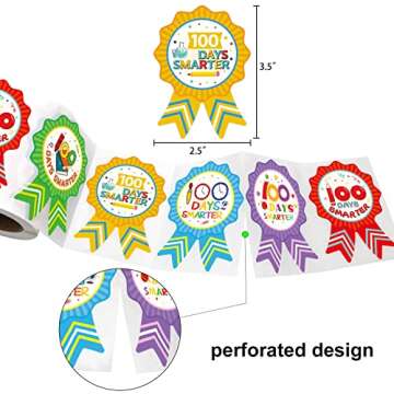 100th Day of School Stickers for Kids 200 Pcs 100 Days Smarter Reward Stickers