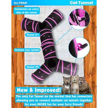 All Prime Cat Tunnel - Also Included is a ($5 Value) Interactive Cat Toy - Toys for Cats - Cat Tunnels for Indoor Cats - Cat Tube - Collapsible 3 Way Pet Tunnel - Great Toy for Cats & Rabb (Pink)