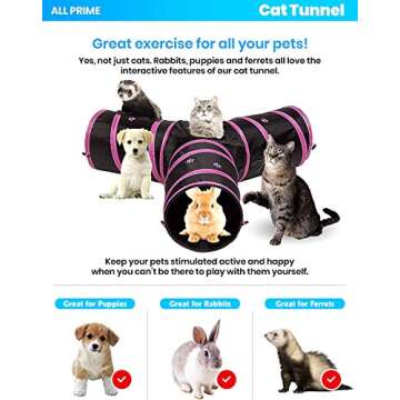 All Prime Cat Tunnel - Also Included is a ($5 Value) Interactive Cat Toy - Toys for Cats - Cat Tunnels for Indoor Cats - Cat Tube - Collapsible 3 Way Pet Tunnel - Great Toy for Cats & Rabb (Pink)
