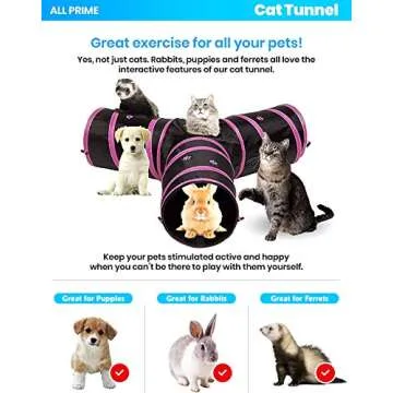 All Prime Cat Tunnel - Also Included is a ($5 Value) Interactive Cat Toy - Toys for Cats - Cat Tunnels for Indoor Cats - Cat Tube - Collapsible 3 Way Pet Tunnel - Great Toy for Cats & Rabb (Pink)