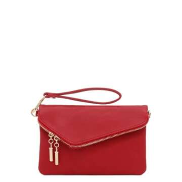 FashionPuzzle Stylish Envelope Wristlet Clutch Crossbody Bag with Chain Strap Red