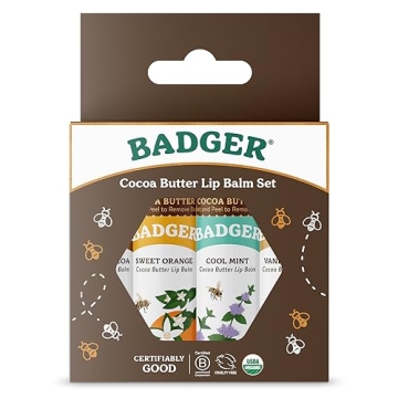 Badger - Cocoa Butter Lip Balm Set, Fair Trade, Certified Organic Lip Butter, Flavored, Cocoa, Vanil...