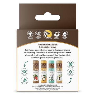 Badger Cocoa Butter Lip Balm Set - Organic Flavored Balms 4-Pack