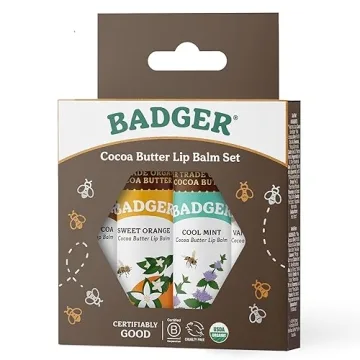 Badger Cocoa Butter Lip Balm Set - Organic Flavored Balms 4-Pack