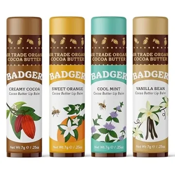 Badger Cocoa Butter Lip Balm Set - Organic Flavored Balms 4-Pack