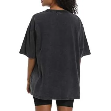BINTEHGS Oversized Grunge Vintage t Shirts for Women Short Sleeve Cotton Casual Baggy Tees Teens Trendy Crew Neck Loose Tops（Black,M）