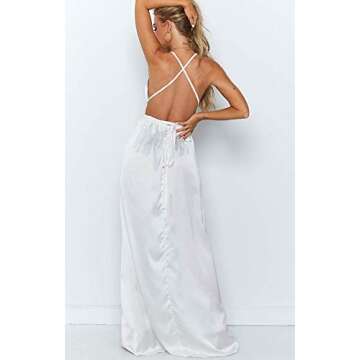 Elegant Yimeili Satin Formal Dress for Women - Backless Maxi