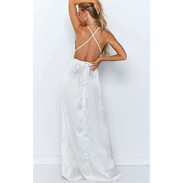 Elegant Yimeili Satin Formal Dress for Women - Backless Maxi