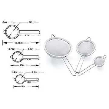 Proto Future Strainer Set Fine Mesh – Premium 304 Stainless Steel (18/8) – 3.3″, 5.5″ and 8″ Sturdy Kitchen Strainers (Silver)