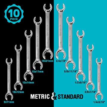 DURATECH Flare Nut Wrench Set - 10-Piece Metric & Standard