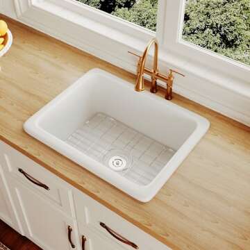 Stylish White Fireclay Undermount Kitchen Sink by DeerValley with Accessories