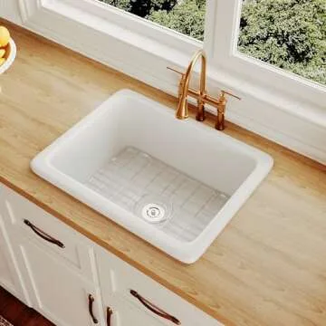 Stylish White Fireclay Undermount Kitchen Sink by DeerValley with Accessories