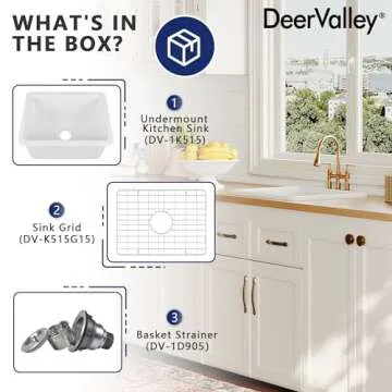 Durable White Fireclay Undermount Kitchen Sink by DeerValley