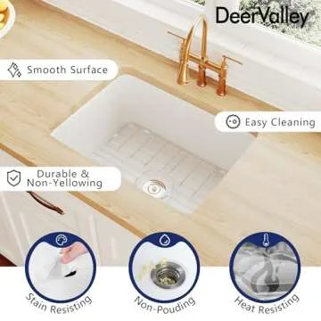 Durable White Fireclay Undermount Kitchen Sink by DeerValley