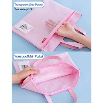 pendancy Mesh Zipper Pouch 11x13.7 in, Large Double Pocket Waterproof File Bag with Handle, A4 Size Foldable Document Storage for Puzzle Project/Cross Stitch/Travel/Office（Pink）