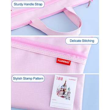 pendancy Mesh Zipper Pouch 11x13.7 in, Large Double Pocket Waterproof File Bag with Handle, A4 Size Foldable Document Storage for Puzzle Project/Cross Stitch/Travel/Office（Pink）