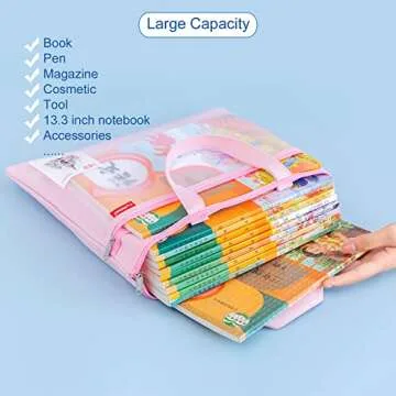 pendancy Mesh Zipper Pouch 11x13.7 in, Large Double Pocket Waterproof File Bag with Handle, A4 Size Foldable Document Storage for Puzzle Project/Cross Stitch/Travel/Office（Pink）